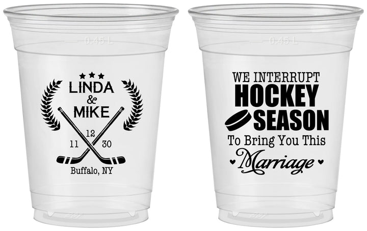Custom Wedding 16 oz Soft Sided Clear Cups - We Interrupt Hockey | 312