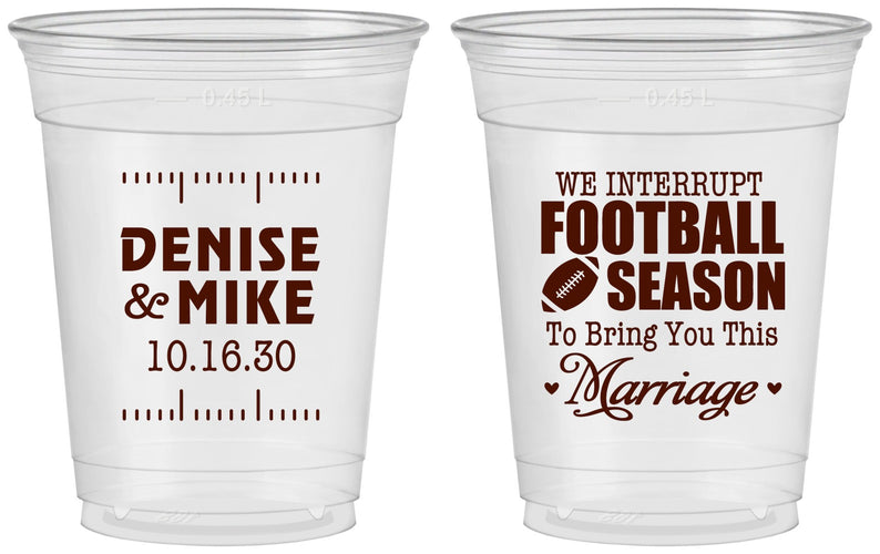 Custom Wedding 16 oz Soft Sided Clear Cups - We Interrupt Football | 314