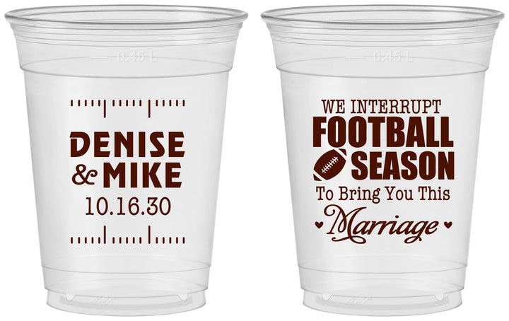 Custom Wedding 16 oz Soft Sided Clear Cups - We Interrupt Football | 314