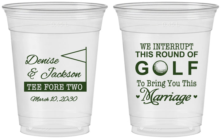 Custom Wedding 16 oz Soft Sided Clear Cups - We Interrupt Golf | 315
