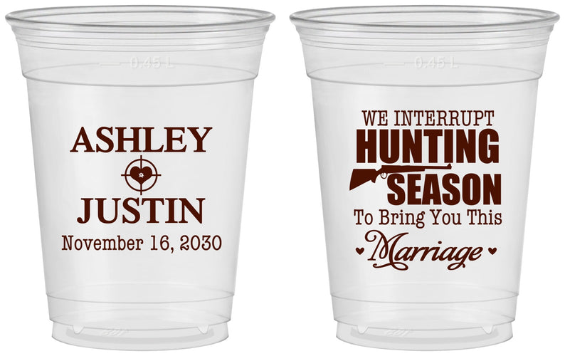 Custom Wedding 16 oz Soft Sided Clear Cups - We Interrupt Hunting | 316