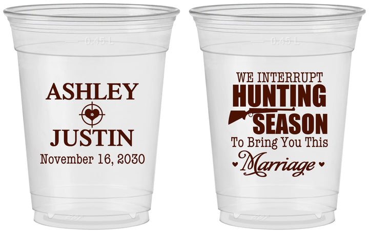 Custom Wedding 16 oz Soft Sided Clear Cups - We Interrupt Hunting | 316