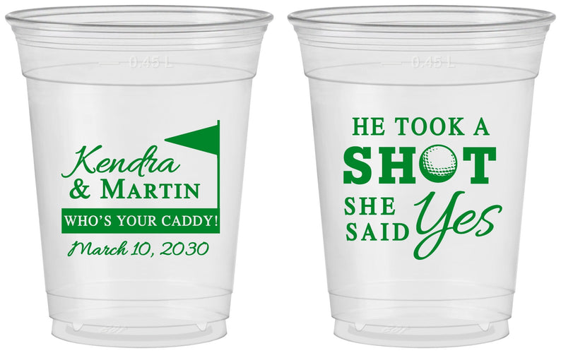 Custom Wedding 16 oz Soft Sided Clear Cups - Took A Shot Golf | 320