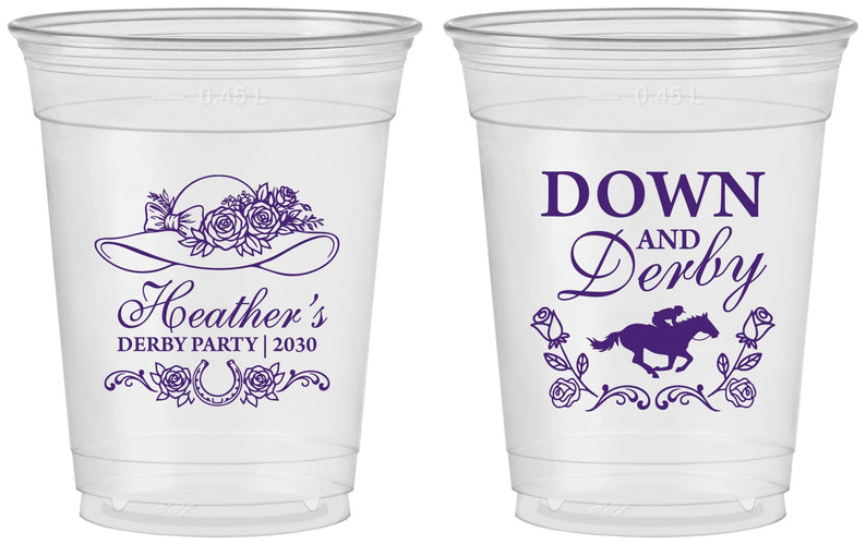 Custom Derby Day 16 oz Soft Sided Clear Cups - Down And Derby | 320001