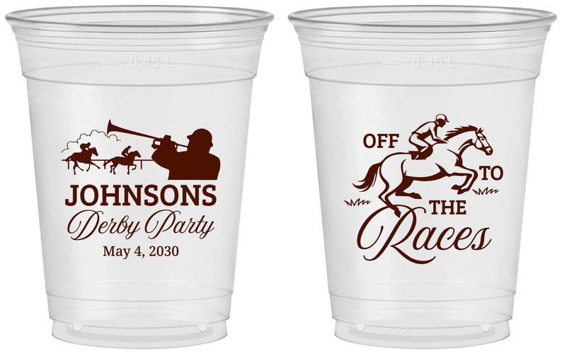 Custom Derby Day 16 oz Soft Sided Clear Cups - Off To The Races | 320002