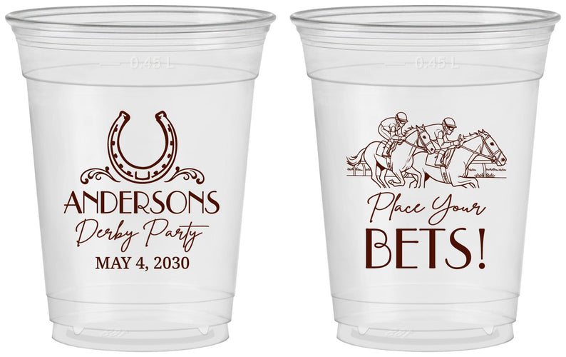 Custom Derby Day 16 oz Soft Sided Clear Cups - Place Your Bets | 320003