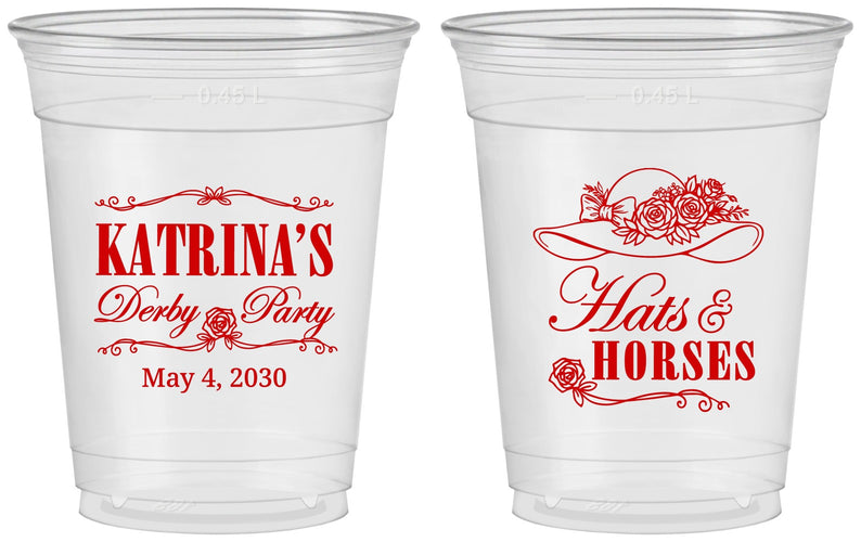 Custom Derby Day 16 oz Soft Sided Clear Cups - Hats And Horses | 320005