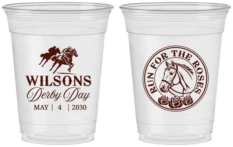 Custom Derby Day 16 oz Soft Sided Clear Cups - Run For The Horses | 320006