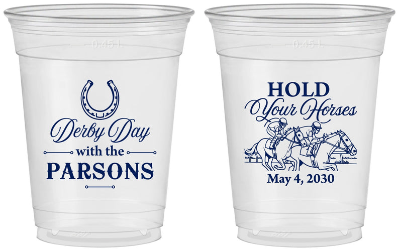 Custom Derby Day 16 oz Soft Sided Clear Cups - Hold Your Horses | 320008