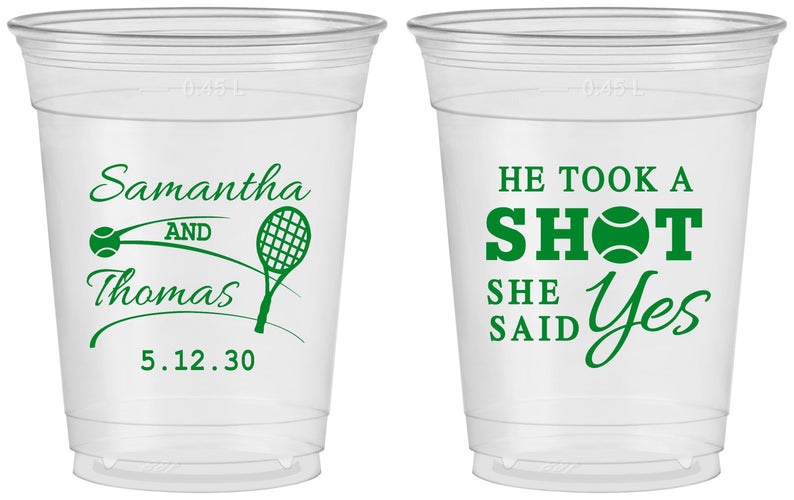 Custom Wedding 16 oz Soft Sided Clear Cups - Took A Shot Tennis | 321