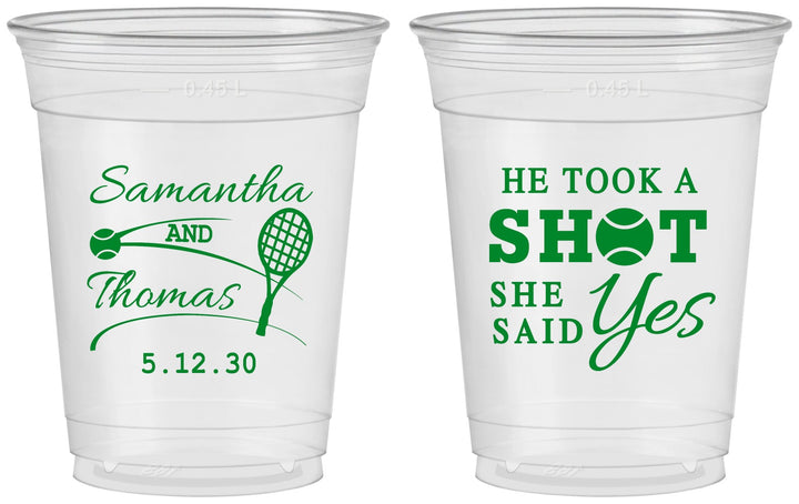 Custom Wedding 16 oz Soft Sided Clear Cups - Took A Shot Tennis | 321
