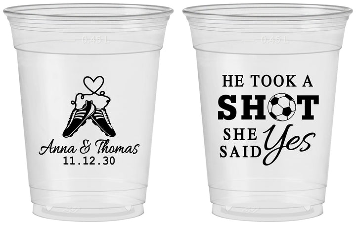 Custom Wedding 16 oz Soft Sided Clear Cups - Took A Shot Soccer | 322