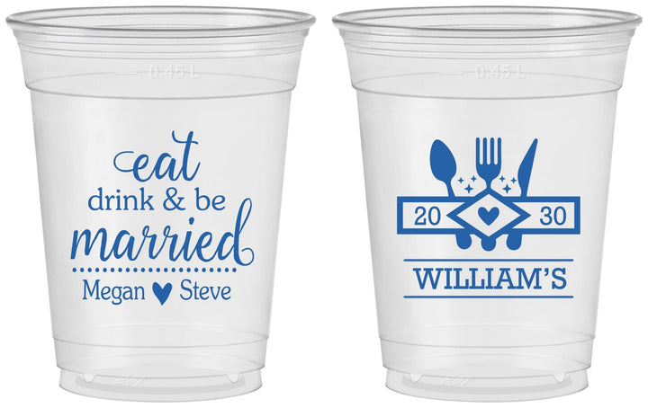Custom Wedding 16 oz Soft Sided Clear Cups - Eat Drink Be Married | 327