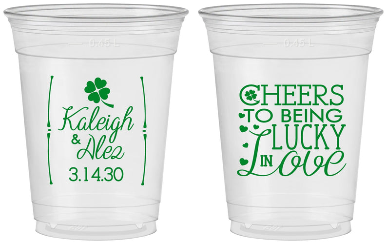 Custom Wedding 16 oz Soft Sided Clear Cups - Lucky In Love | 328