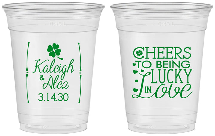 Custom Wedding 16 oz Soft Sided Clear Cups - Lucky In Love | 328