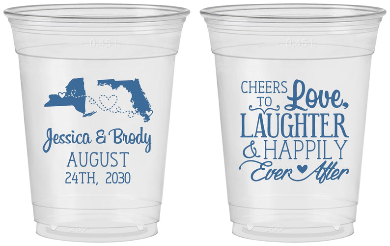 Custom Wedding 16 oz Soft Sided Clear Cups - Love Laughter Happily | 329