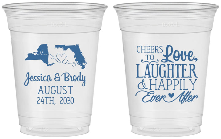 Custom Wedding 16 oz Soft Sided Clear Cups - Love Laughter Happily | 329