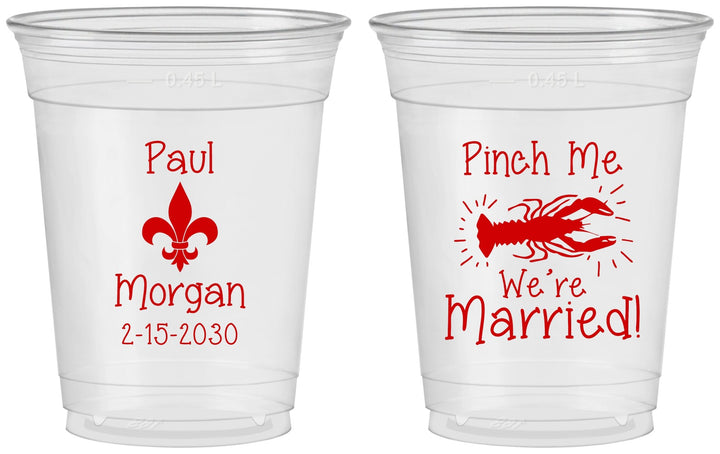 Custom Wedding 16 oz Soft Sided Clear Cups - Crawfish Boil | 330