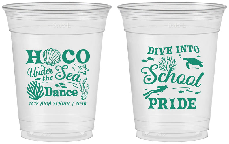 Custom Homecoming 16 oz Soft Sided Clear Cups - Hoco Under The Sea | 330000