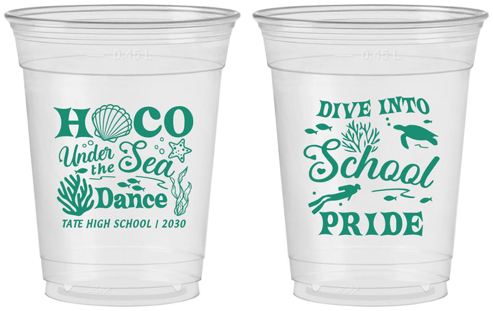 Custom Homecoming 16 oz Soft Sided Clear Cups - Hoco Under The Sea | 330000
