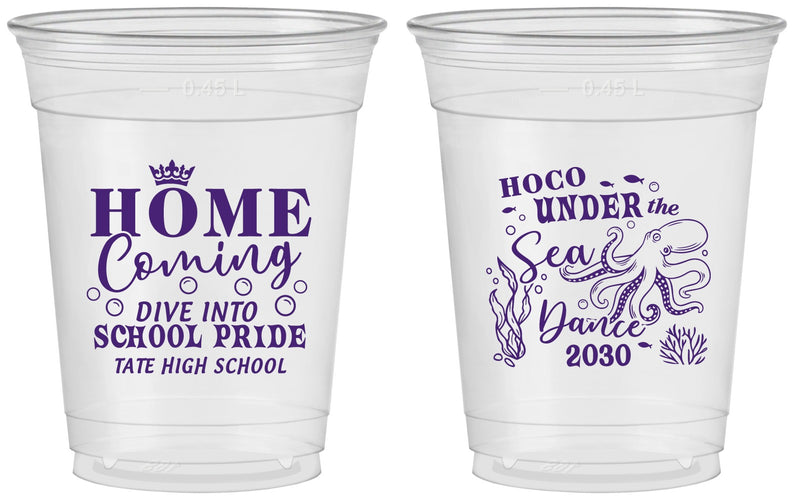 Custom Homecoming 16 oz Soft Sided Clear Cups - Under The Sea Dance | 330002