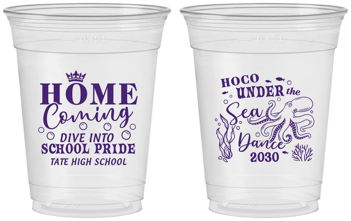 Custom Homecoming 16 oz Soft Sided Clear Cups - Under The Sea Dance | 330002