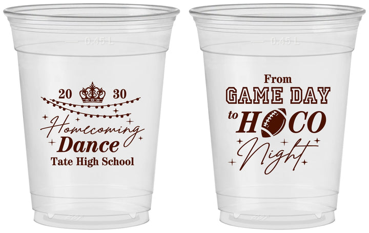 Custom Homecoming 16 oz Soft Sided Clear Cups - Gameday To Hoco Night | 330005