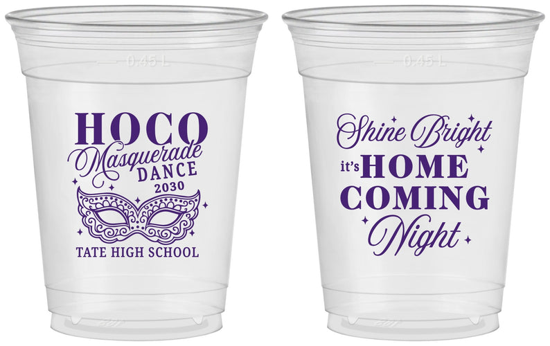 Custom Homecoming 16 oz Soft Sided Clear Cups - Hoco Masquerade Dance | 330009