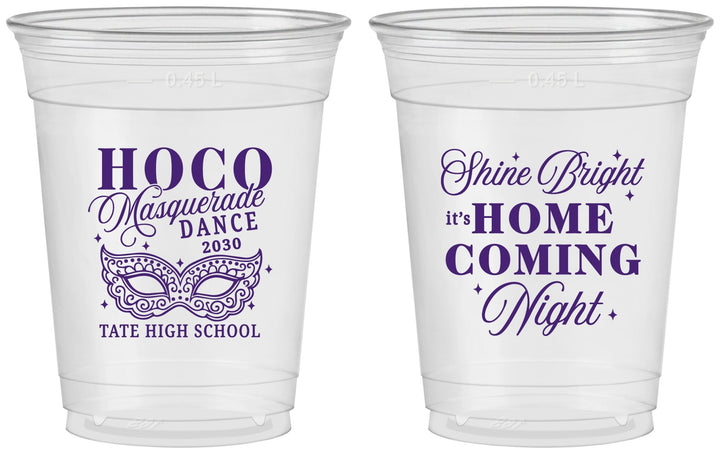 Custom Homecoming 16 oz Soft Sided Clear Cups - Hoco Masquerade Dance | 330009