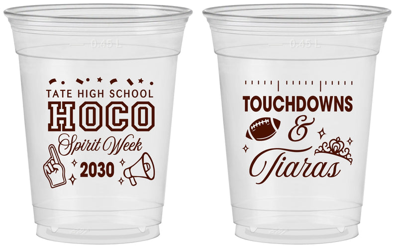 Custom Homecoming 16 oz Soft Sided Clear Cups - Touchdowns And Tiaras | 330010