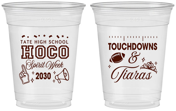 Custom Homecoming 16 oz Soft Sided Clear Cups - Touchdowns And Tiaras | 330010