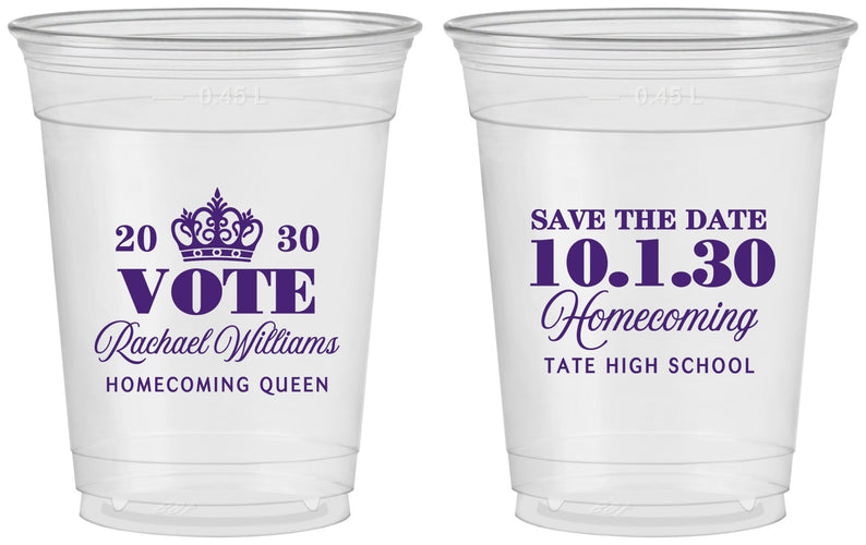Custom Homecoming 16 oz Soft Sided Clear Cups - Hoco Queen Vote | 330020