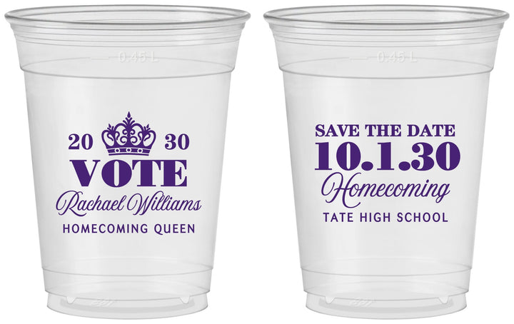 Custom Homecoming 16 oz Soft Sided Clear Cups - Hoco Queen Vote | 330020