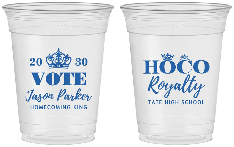 Custom Homecoming 16 oz Soft Sided Clear Cups - Hoco King Vote | 330021