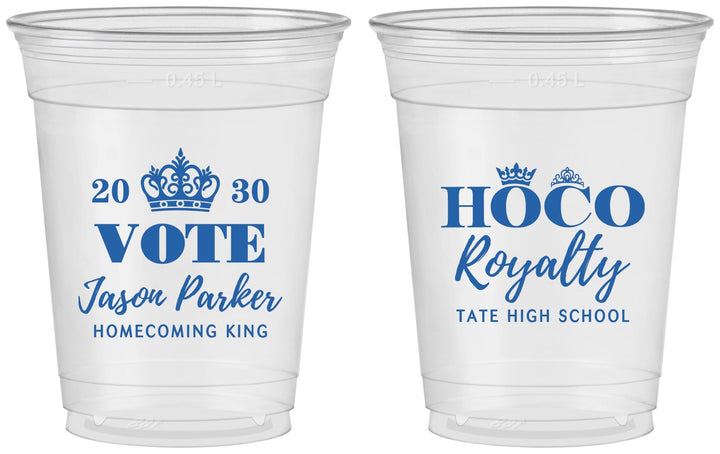 Custom Homecoming 16 oz Soft Sided Clear Cups - Hoco King Vote | 330021