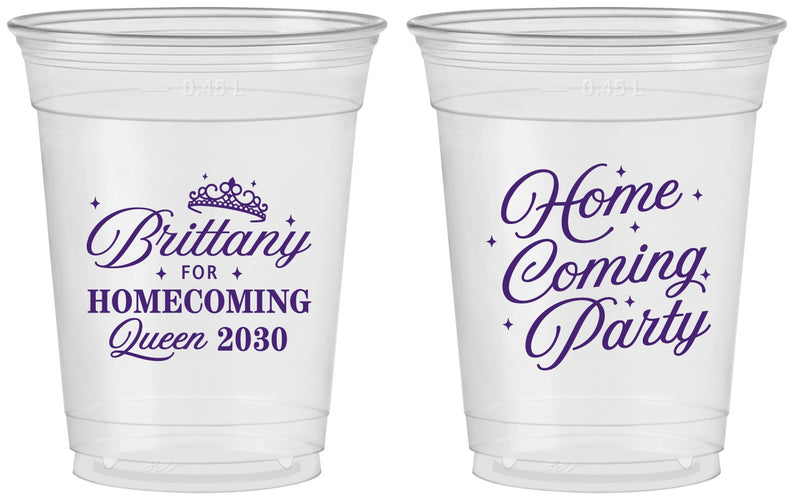 Custom Homecoming 16 oz Soft Sided Clear Cups - Hoco Queen Vote | 330022