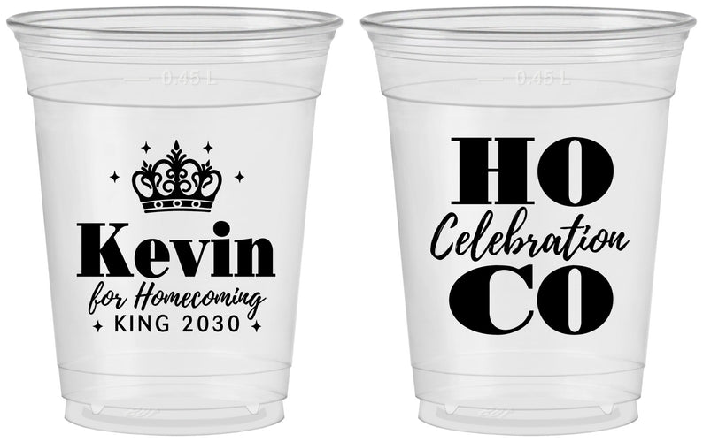 Custom Homecoming 16 oz Soft Sided Clear Cups - Hoco King Vote | 330023