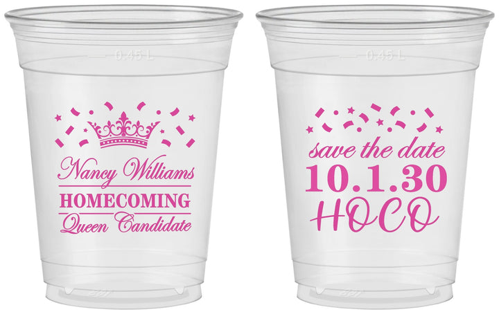 Custom Homecoming 16 oz Soft Sided Clear Cups - Hoco Queen Vote | 330024