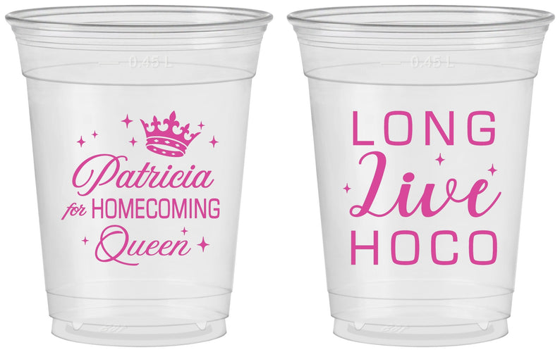 Custom Homecoming 16 oz Soft Sided Clear Cups - Hoco Queen Vote | 330026
