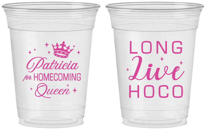 Custom Homecoming 16 oz Soft Sided Clear Cups - Hoco Queen Vote | 330026