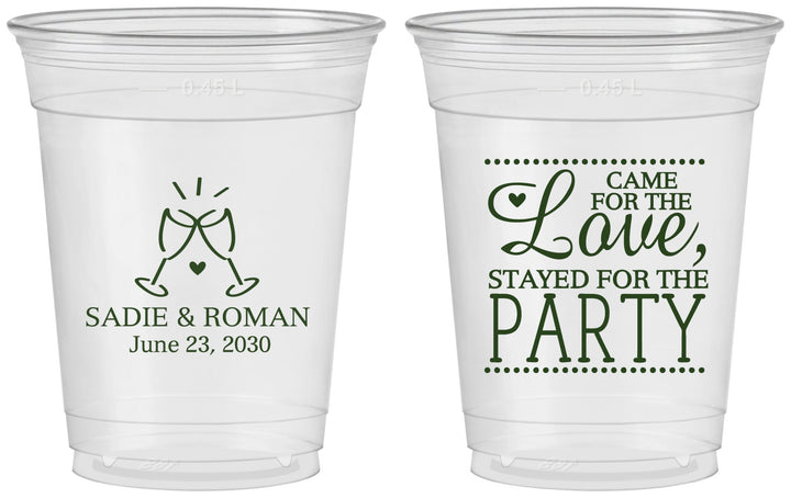 Custom Wedding 16 oz Soft Sided Clear Cups - Love Party | 331