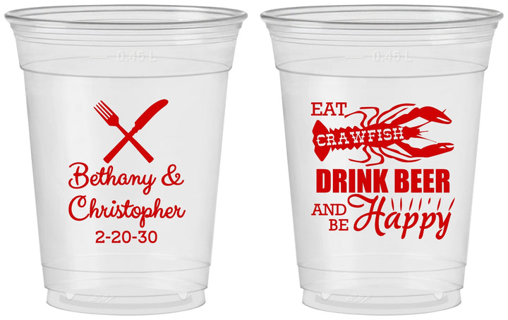 Custom Wedding 16 oz Soft Sided Clear Cups - Crawfish Boil | 332