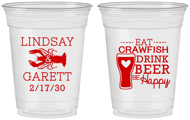 Custom Wedding 16 oz Soft Sided Clear Cups - Crawfish Boil | 333