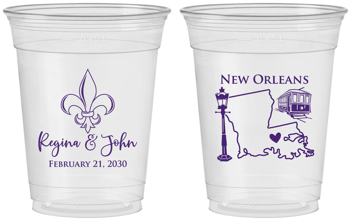 Custom Wedding 16 oz Soft Sided Clear Cups - New Orleans | 334