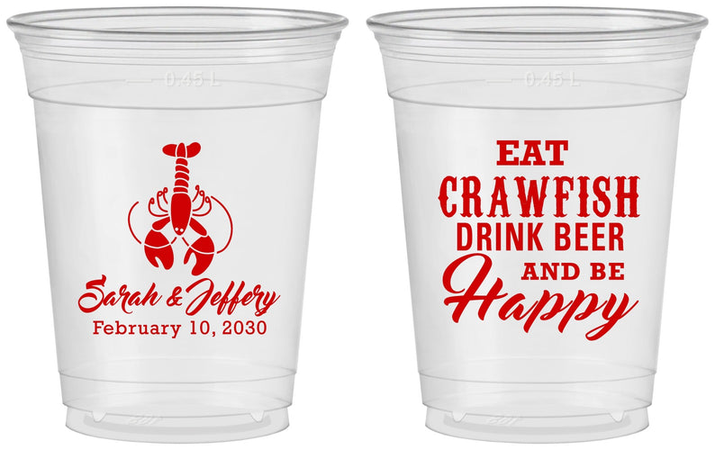 Custom Wedding 16 oz Soft Sided Clear Cups - Crawfish Boil | 335