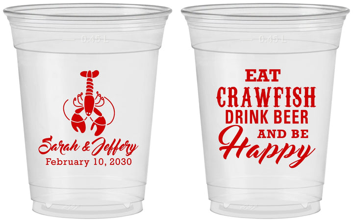 Custom Wedding 16 oz Soft Sided Clear Cups - Crawfish Boil | 335