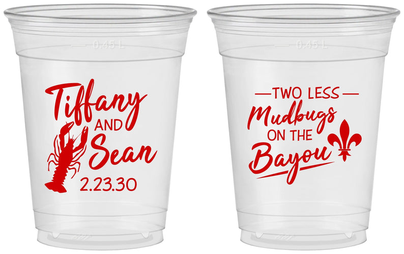 Custom Wedding 16 oz Soft Sided Clear Cups - Crawfish Boil Mudbugs | 336