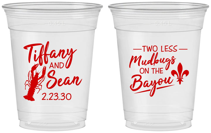Custom Wedding 16 oz Soft Sided Clear Cups - Crawfish Boil Mudbugs | 336