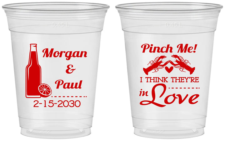 Custom Wedding 16 oz Soft Sided Clear Cups - Crawfish Boil Pinch Me | 337