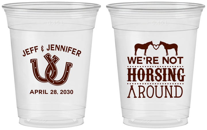 Custom Wedding 16 oz Soft Sided Clear Cups - Horseshoe | 340